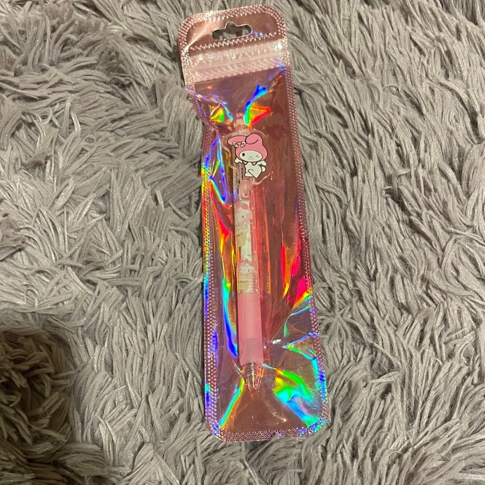 Cute Pink Character Pen with Holographic Case
